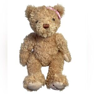 FAO Toys R Us Teddy Bear Tan Golden 11”-14” Plush Pink Bow 2012